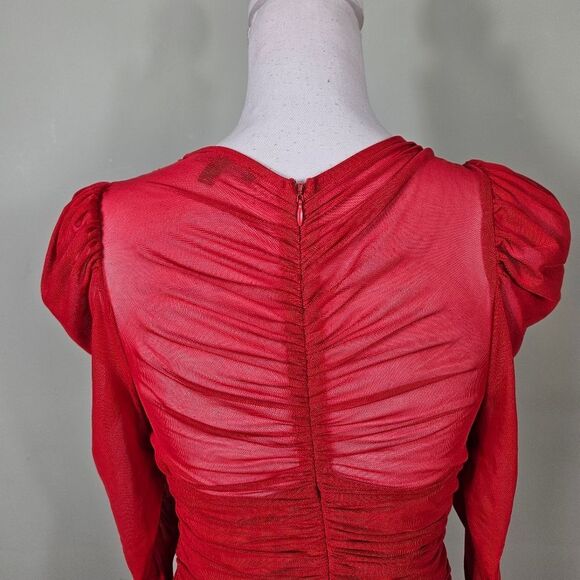 Fashion Nova Mesh With His Head Ruched Dress – Red Lrg - Picture 11 of 14
